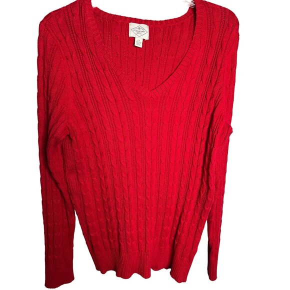 St John's Bay Size Large Red Cable Knit V-Neck Sweater Long Sleeve - Picture 3 of 14